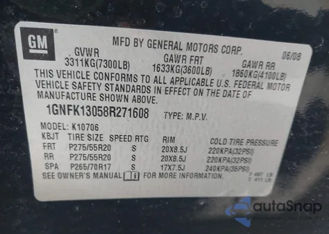 2008 Chevrolet Tahoe Ltz z USA, uszkodzony, nr VIN 1GNFK13058R271608
